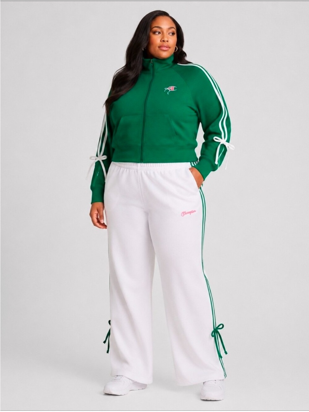 Champion Women’s PS White Track Pants w/ Green Side Stripes & bow Sz 3X NWT